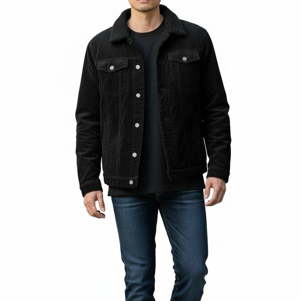 Distortion Corderoy Jacket Black Mens Size Medium